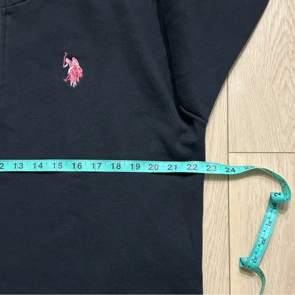 U.S. Polo Assn. Women's Black Cropped Quarter Zip Fleece Pullover Hoodie - Picture 5 of 9